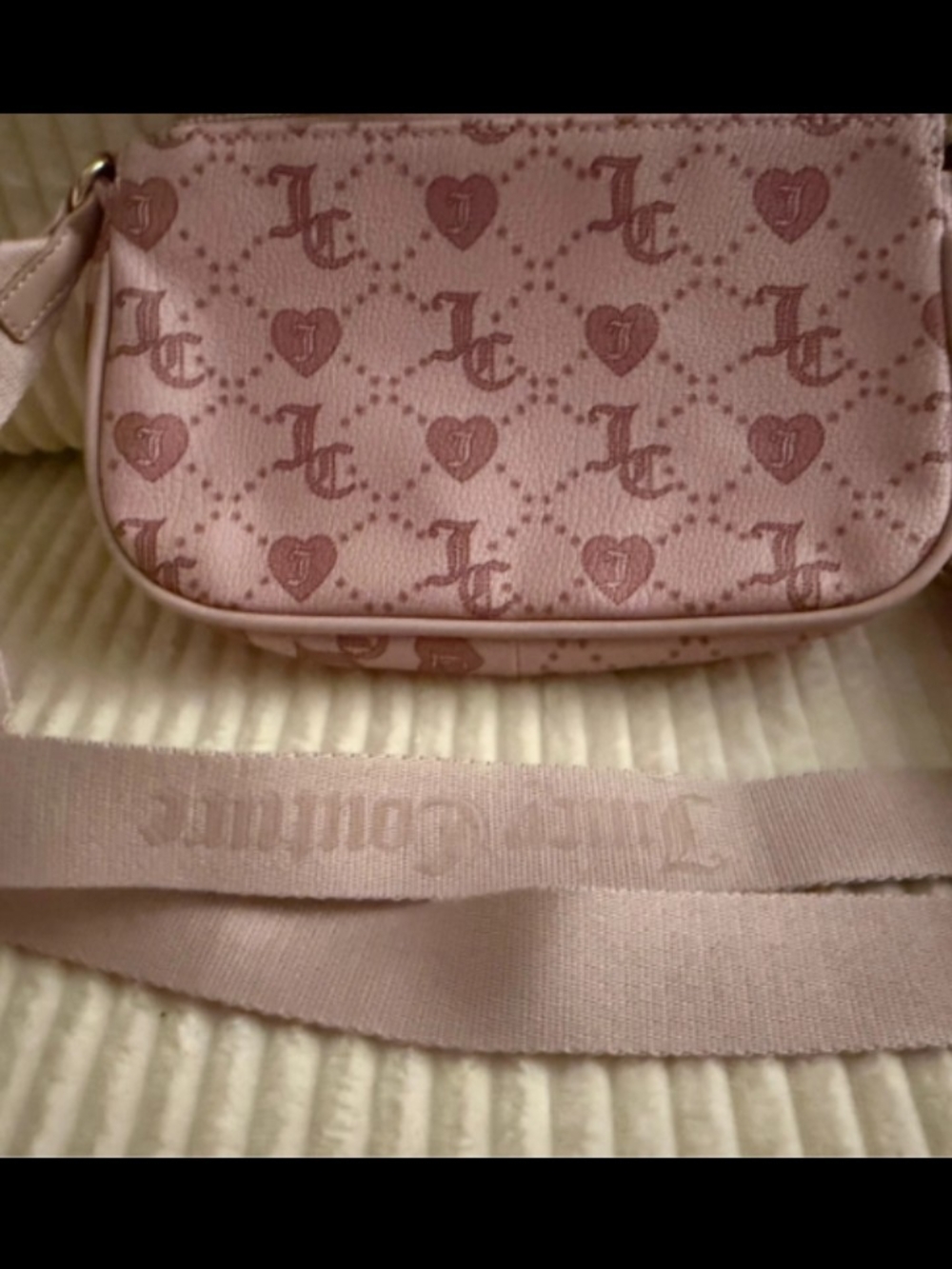 Juicy Couture Light Pink Heart Monogram Crossbody Bag